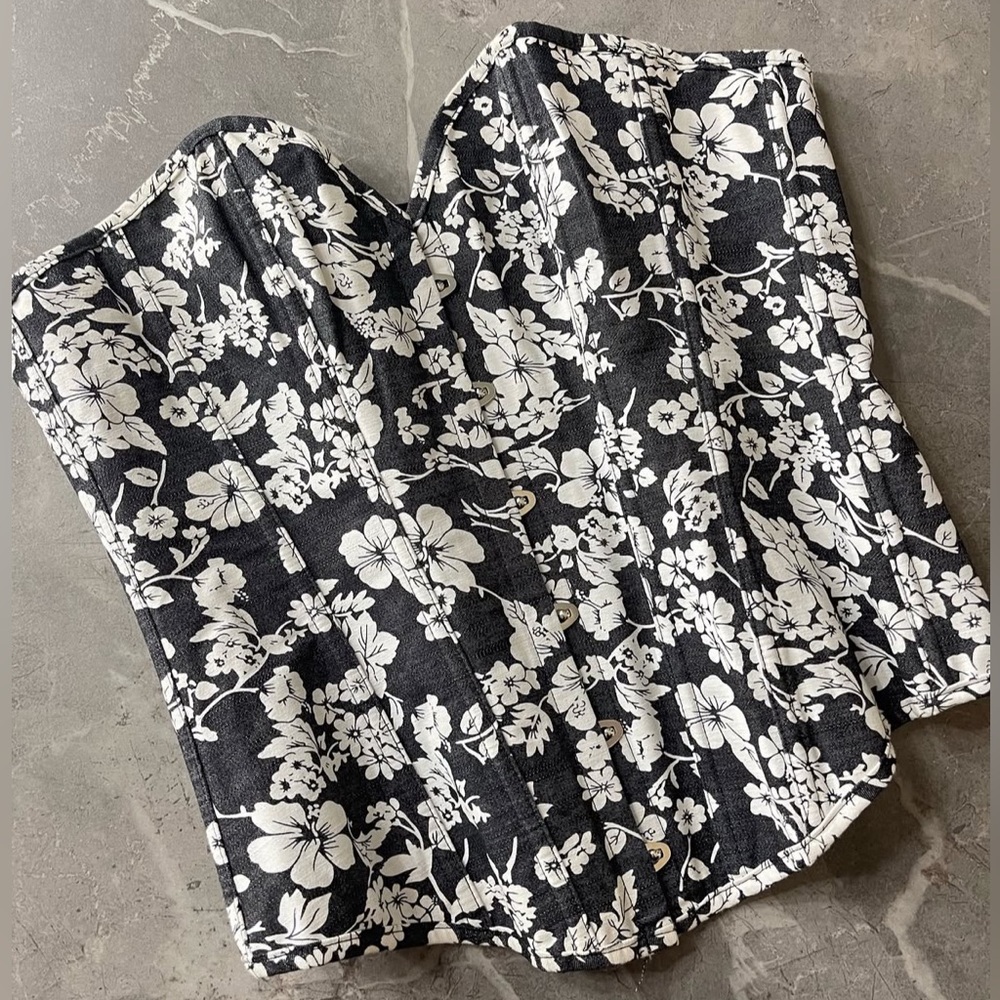 Floral Black and White Corset Top